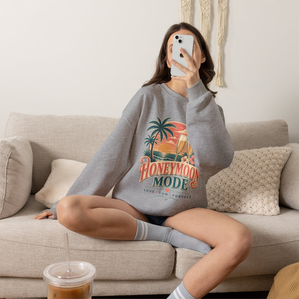 Honeymoon Mode Sweatshirt – Tropical Sunset Couples Crewneck
