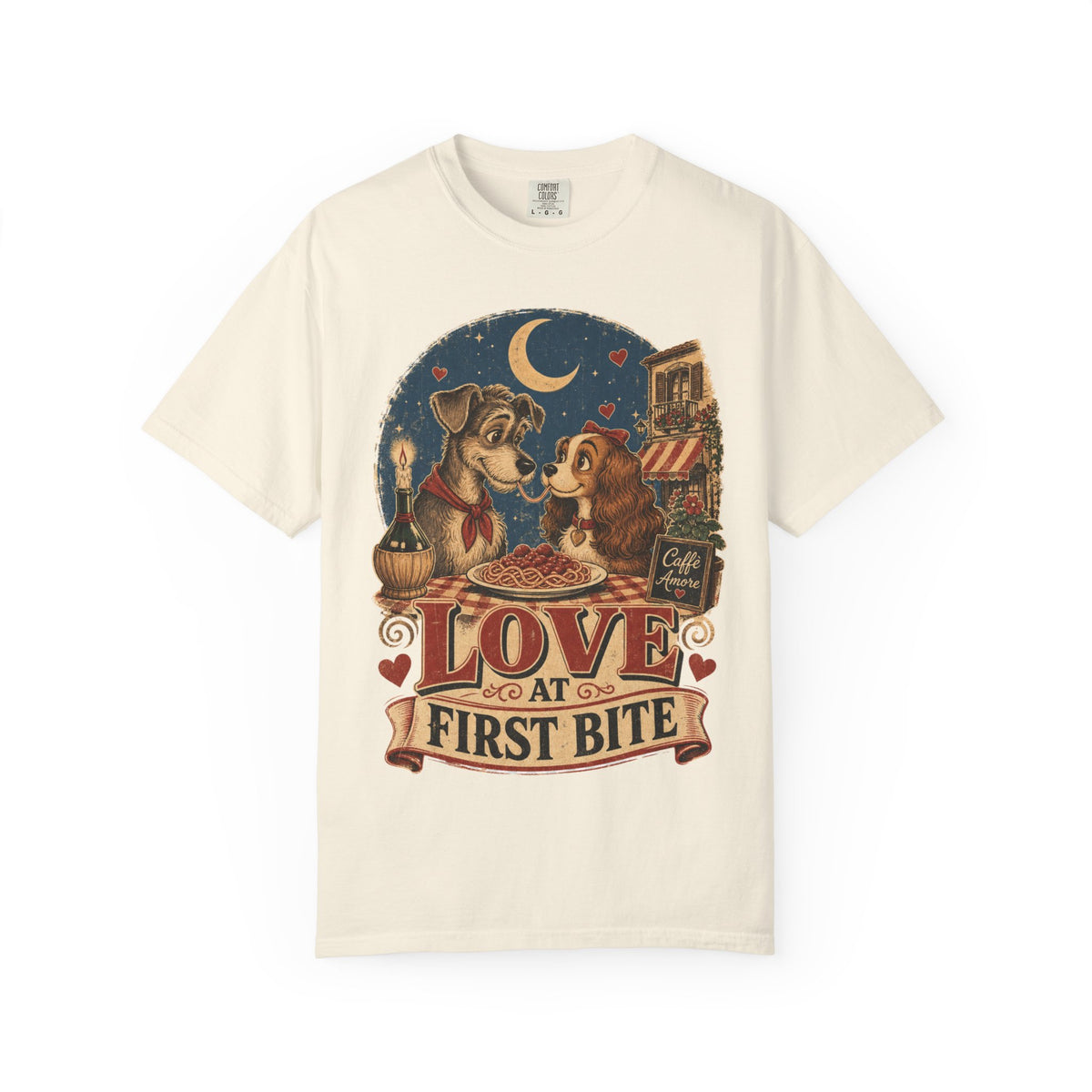 T-Shirt — "Love at First Bite" Vintage Pizza Date Dogs Tee