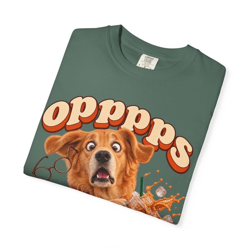Oops Puppy T-Shirt — Cute Dog Spilling Coffee Graphic Tee