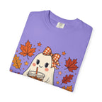 Cute Ghost Pumpkin Drink Tee — Fall Leaves Graphic T-Shirt