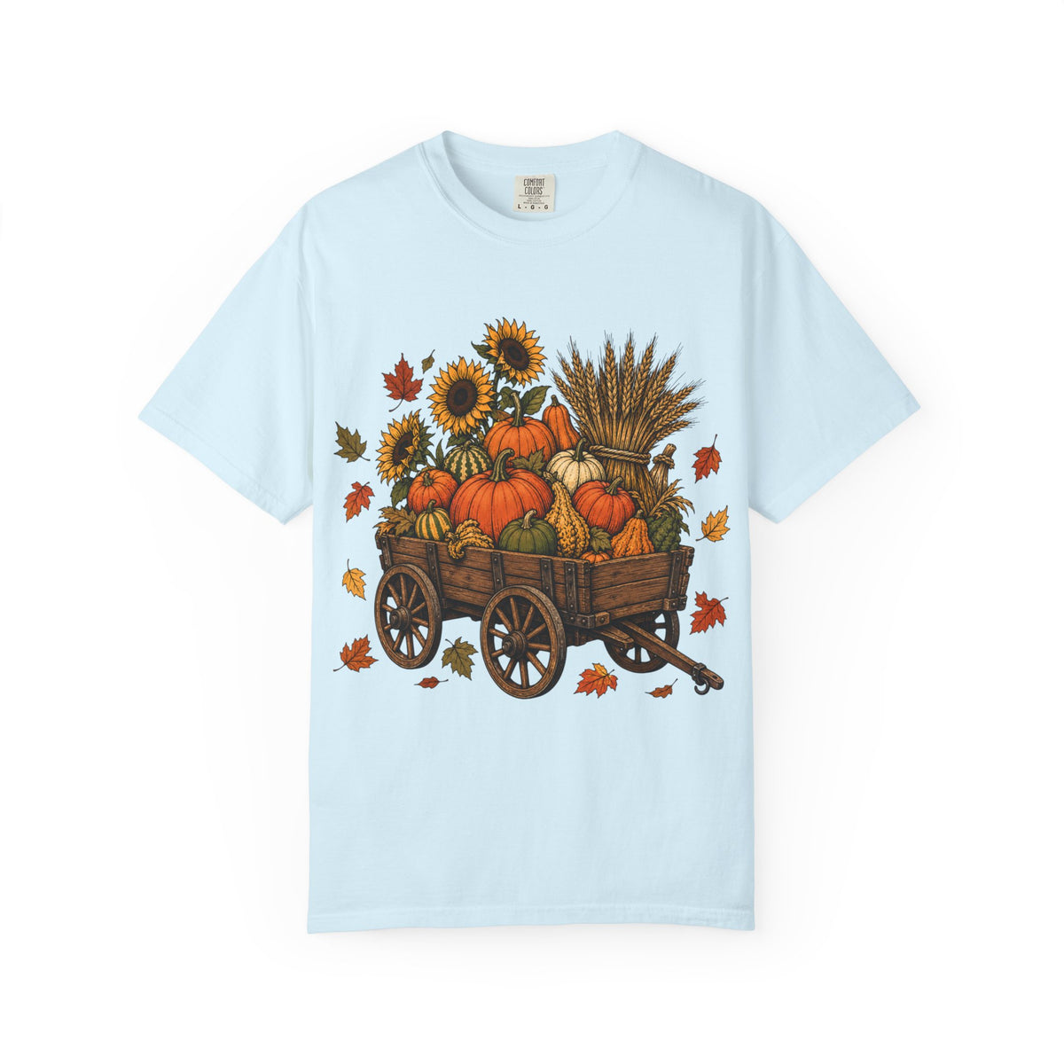 Autumn Harvest Wagon T-Shirt — Pumpkin & Sunflower Fall Tee