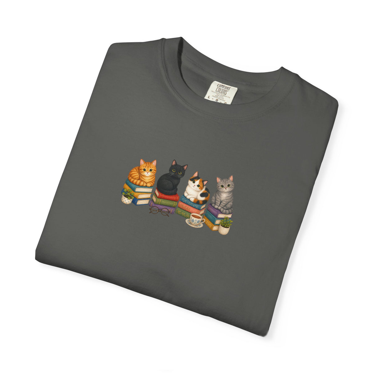 Cat Knit Crew T-Shirt — Cozy Cats Sitting Together Graphic Tee
