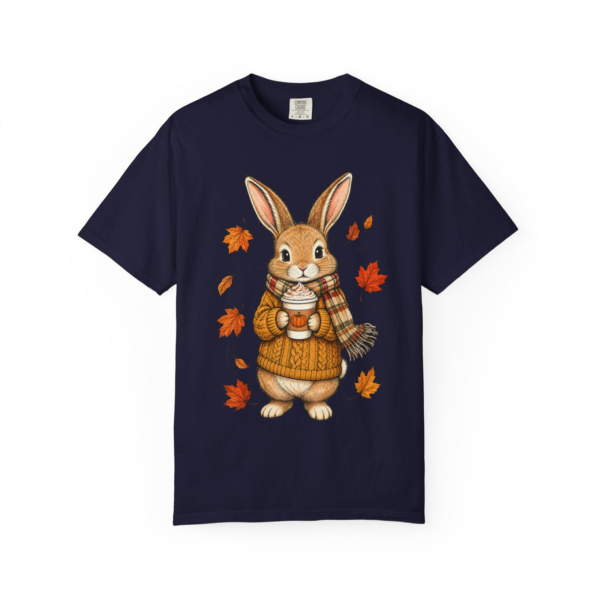 Autumn Bunny Tee — Cozy Fall Rabbit with Scarf & Hot Cocoa