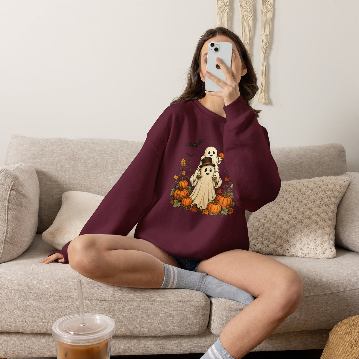Halloween Pumpkin Ghost Crewneck Sweatshirt