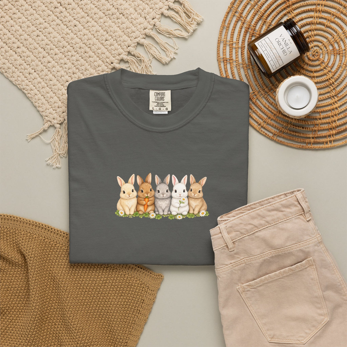 Bunny Row T‑Shirt — Cute Watercolor Rabbits Graphic Tee