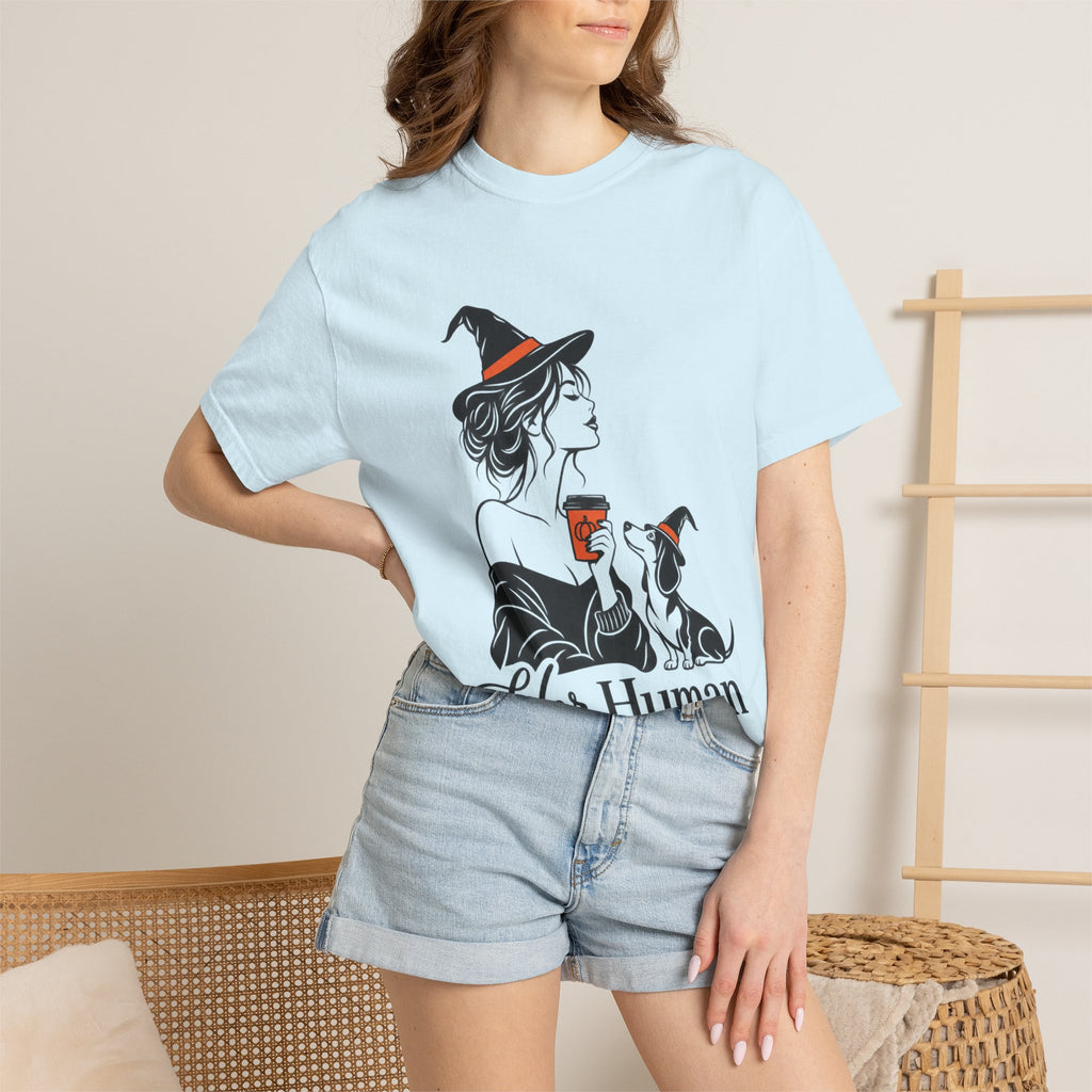 Her Human Witch Tee — Halloween Witch & Dog Graphic T-Shirt