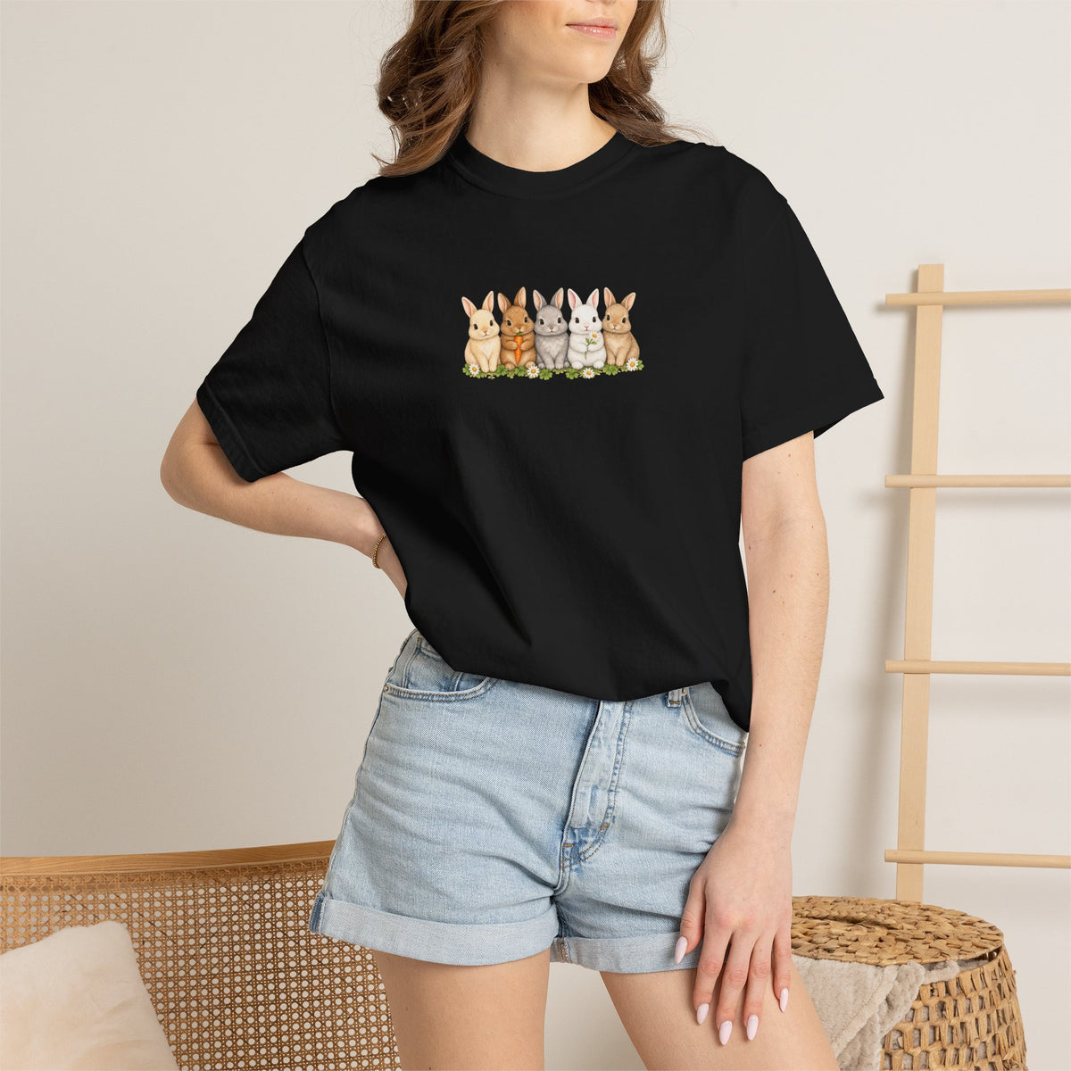 Bunny Row T‑Shirt — Cute Watercolor Rabbits Graphic Tee