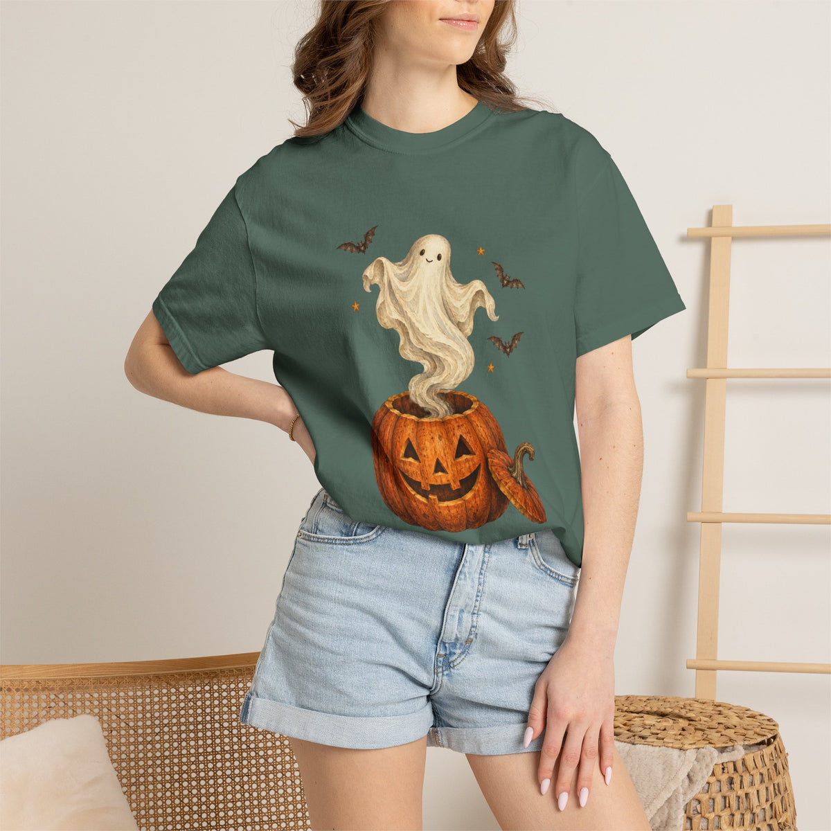 Halloween Ghost in Jack-O'-Lantern T-Shirt