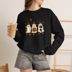 Halloween Puppy Ghosts Sweatshirt — Cute Dogs in Witch Hats with Jack-o'-Lantern