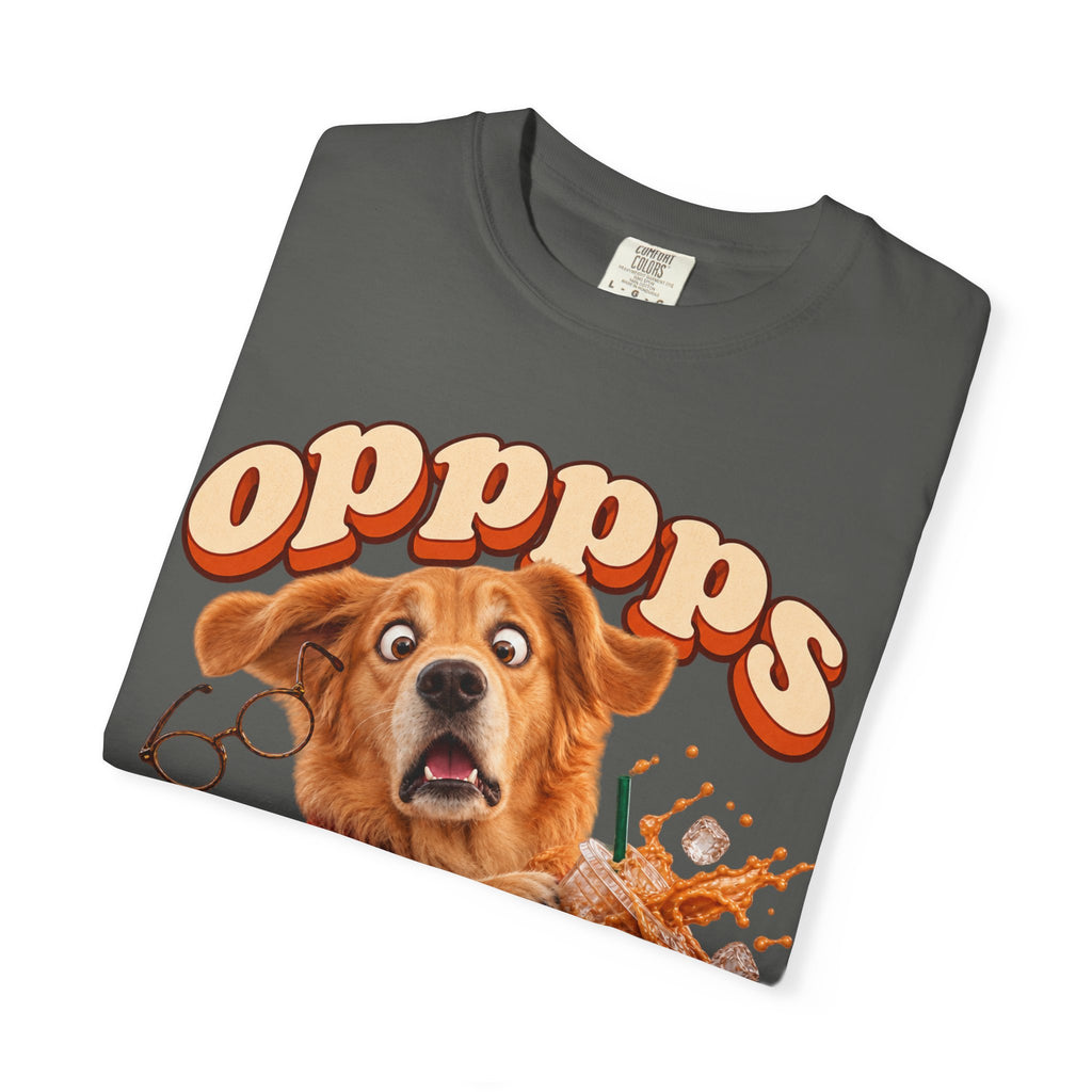 Oops Puppy T-Shirt — Cute Dog Spilling Coffee Graphic Tee