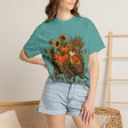 T-Shirt „Herbsternte-Wagen“ — Kürbis & Sonnenblume Herbst-T-Shirt