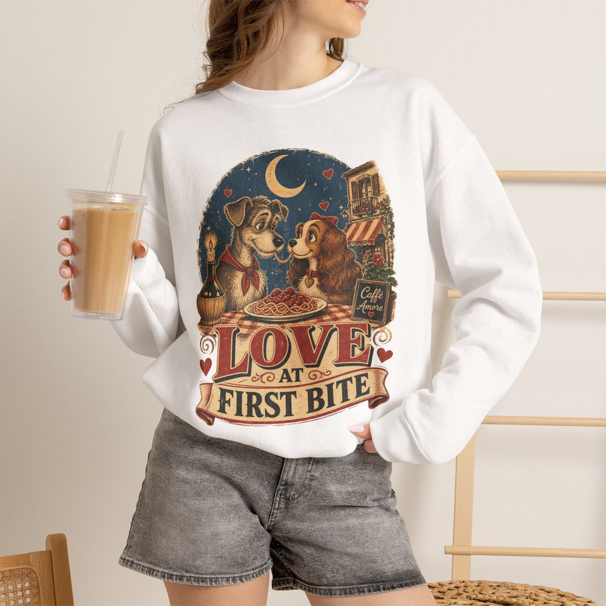 Love at First Bite Sweatshirt — Cute Dog & Pizza Cozy Crewneck