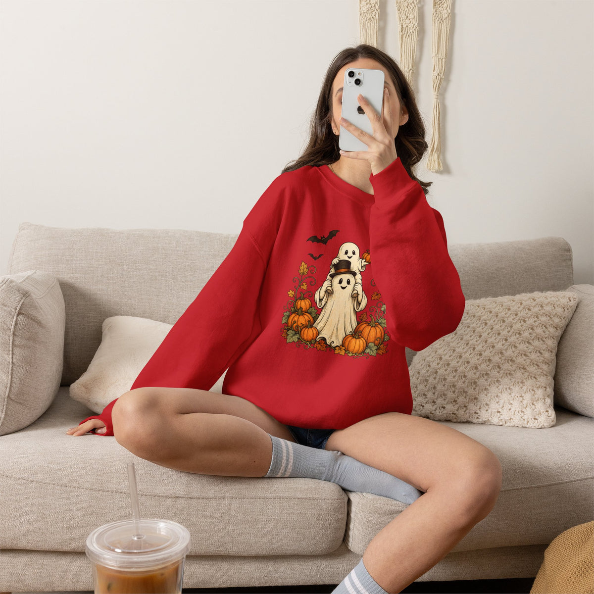 Halloween Pumpkin Ghost Crewneck Sweatshirt