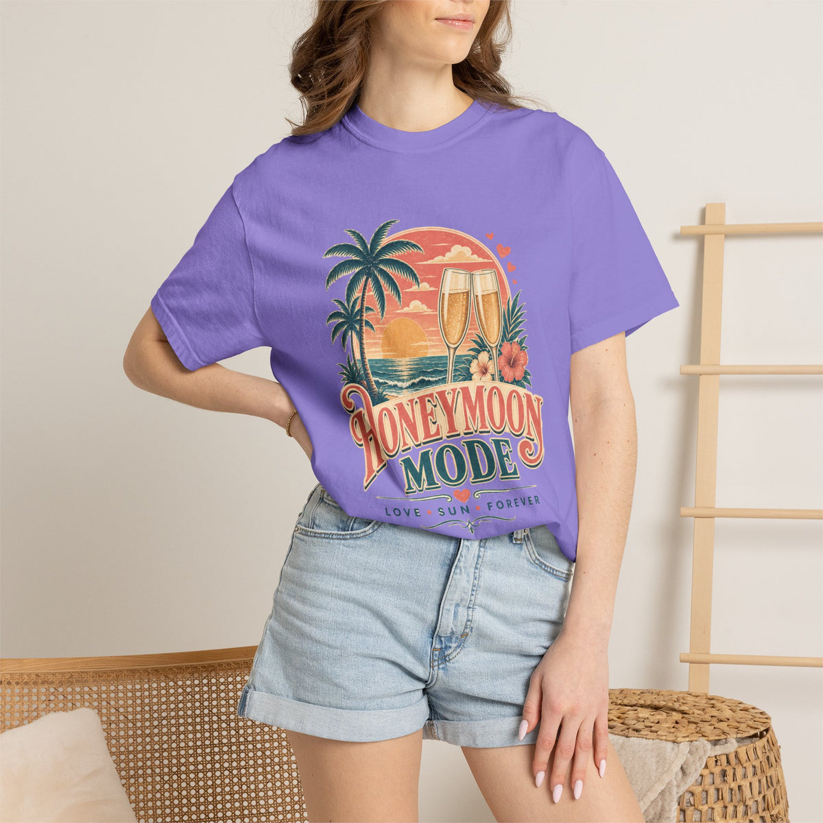 Honeymoon Mode T-Shirt — Tropical Sunset Couple Vacation Tee