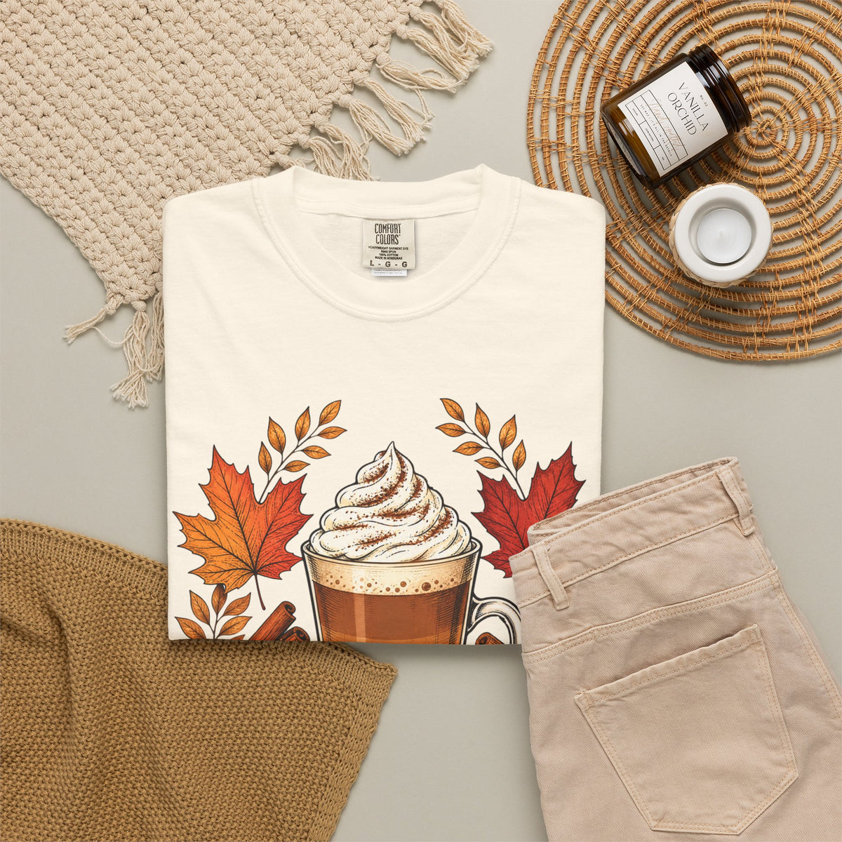 Pumpkin Spice Latte T-Shirt — Autumn Coffee Fall Leaves Tee