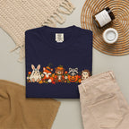 Halloween Critter Lineup T-Shirt — Cute Pumpkin, Witch & Bunny Spooky Crew