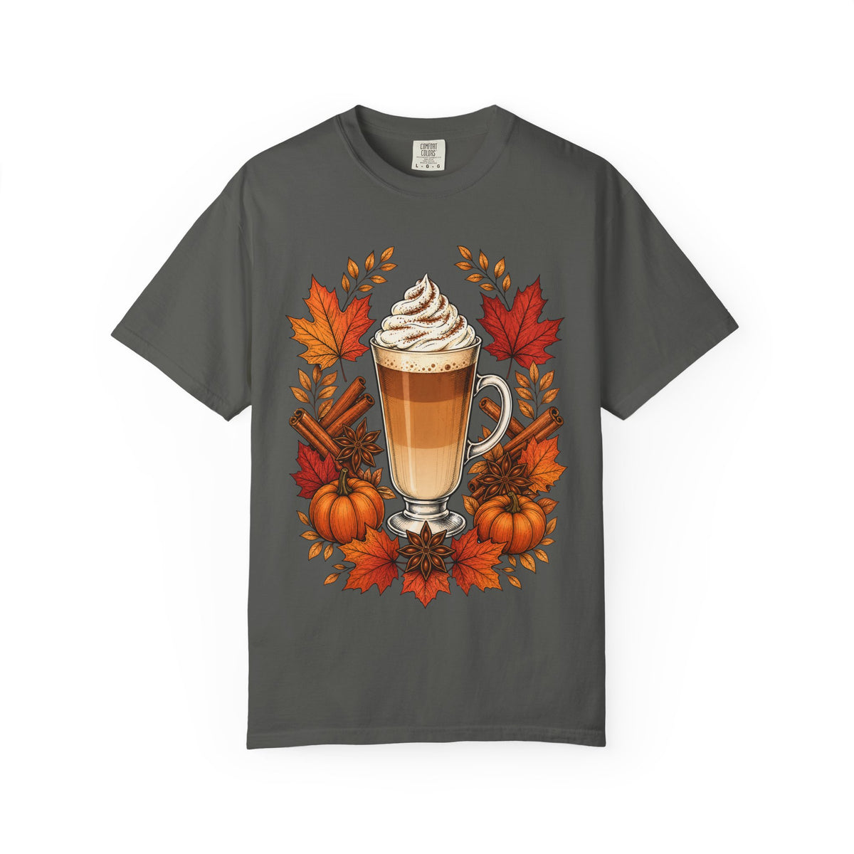 Pumpkin Spice Latte T-Shirt — Autumn Coffee Fall Leaves Tee