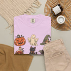 Halloween-Icons T-Shirt — Niedliches Retro-T-Shirt mit Kürbissen, Geist, Katze & Totenkopf