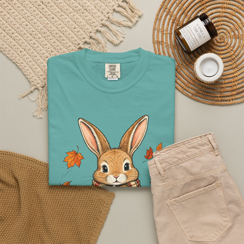 Autumn Bunny Tee — Cozy Fall Rabbit with Scarf & Hot Cocoa