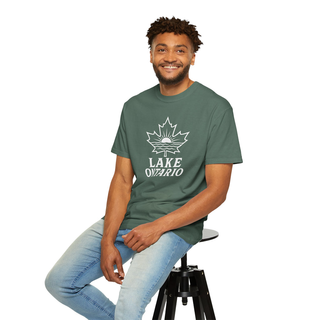 Lake Ontario T-Shirt — Retro Maple Leaf Sunset Graphic