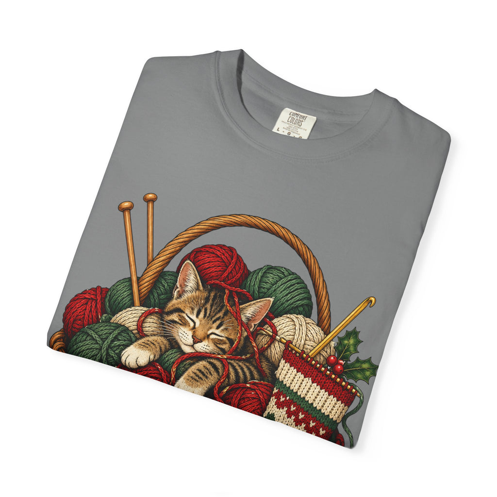Cat in Yarn Basket T‑Shirt — Cozy Holiday Knitting Cat Tee