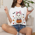 Cute Halloween Ghost T-Shirt — Trick-or-Treat Pumpkin & Bats
