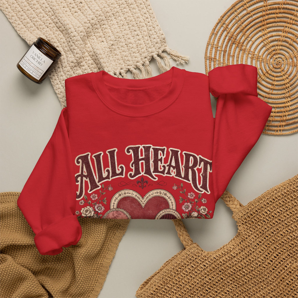 Vintage-Sweatshirt mit Rundhalsausschnitt zum Valentinstag – „All Heart“ romantisches Motiv