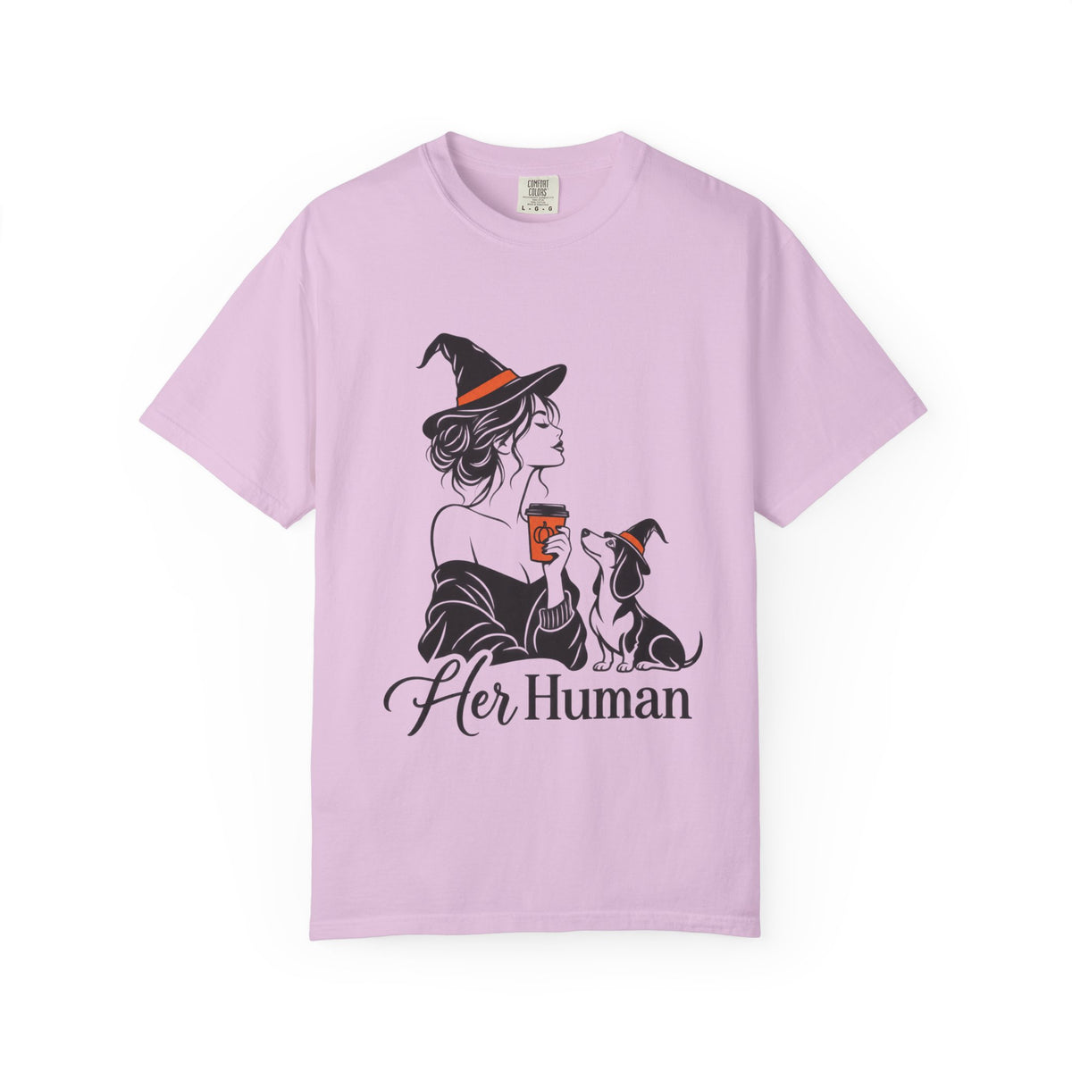 Her Human Witch Tee — Halloween Witch & Dog Graphic T-Shirt