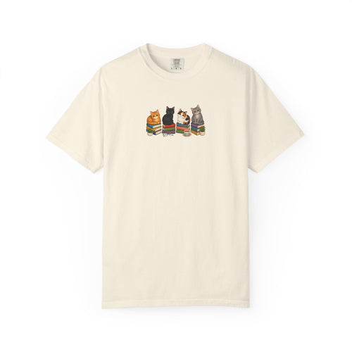 Cat Knit Crew T-Shirt — Cozy Cats Sitting Together Graphic Tee