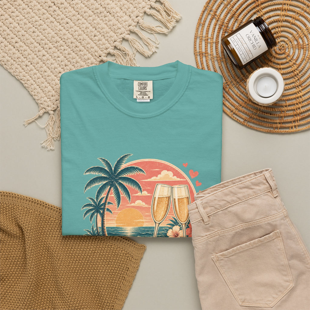 Honeymoon Mode T-Shirt — Tropical Sunset Couple Vacation Tee