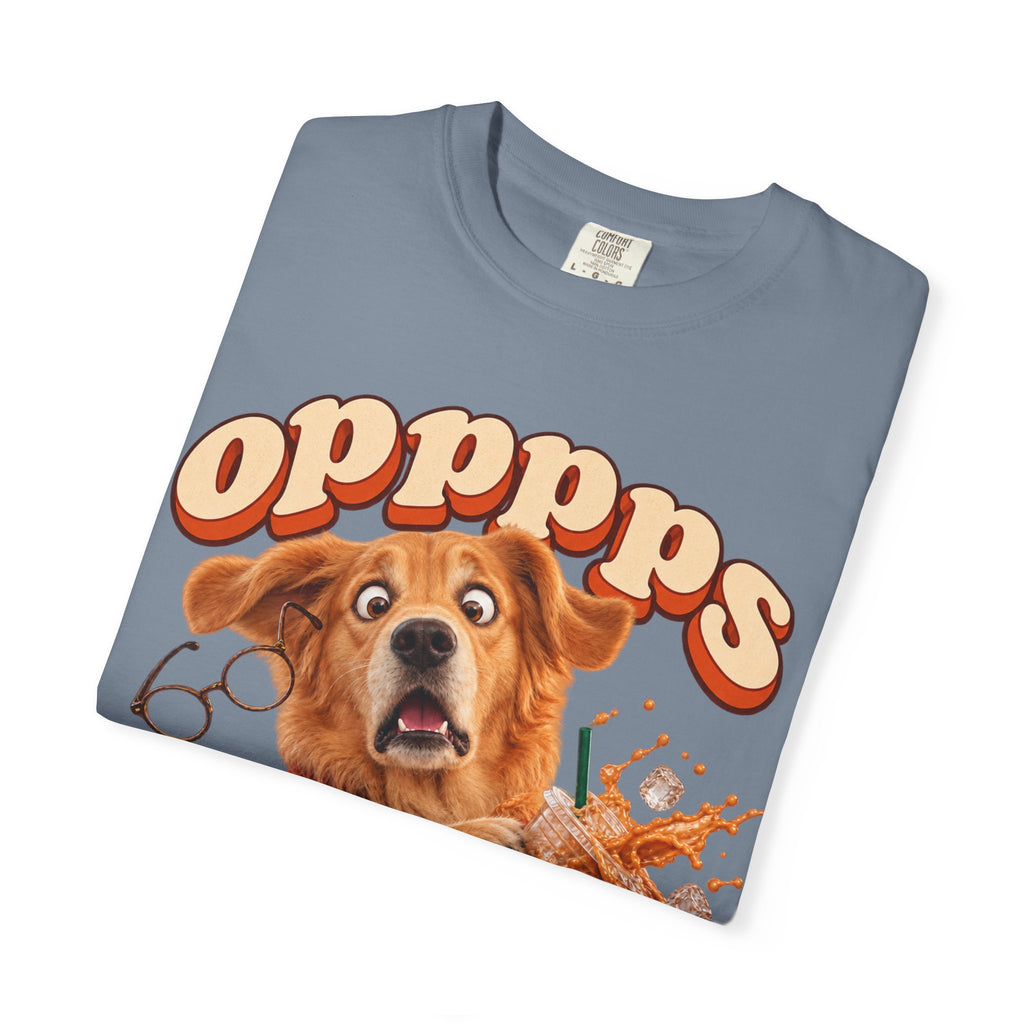 Oops Puppy T-Shirt — Cute Dog Spilling Coffee Graphic Tee