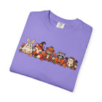 Halloween Critter Lineup T-Shirt — Cute Pumpkin, Witch & Bunny Spooky Crew