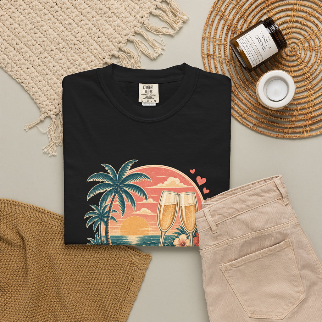 Honeymoon Mode T-Shirt — Tropical Sunset Couple Vacation Tee