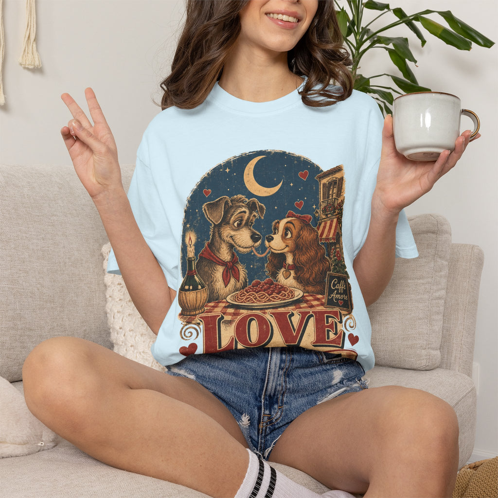 T-Shirt — "Love at First Bite" Vintage Pizza Date Dogs Tee