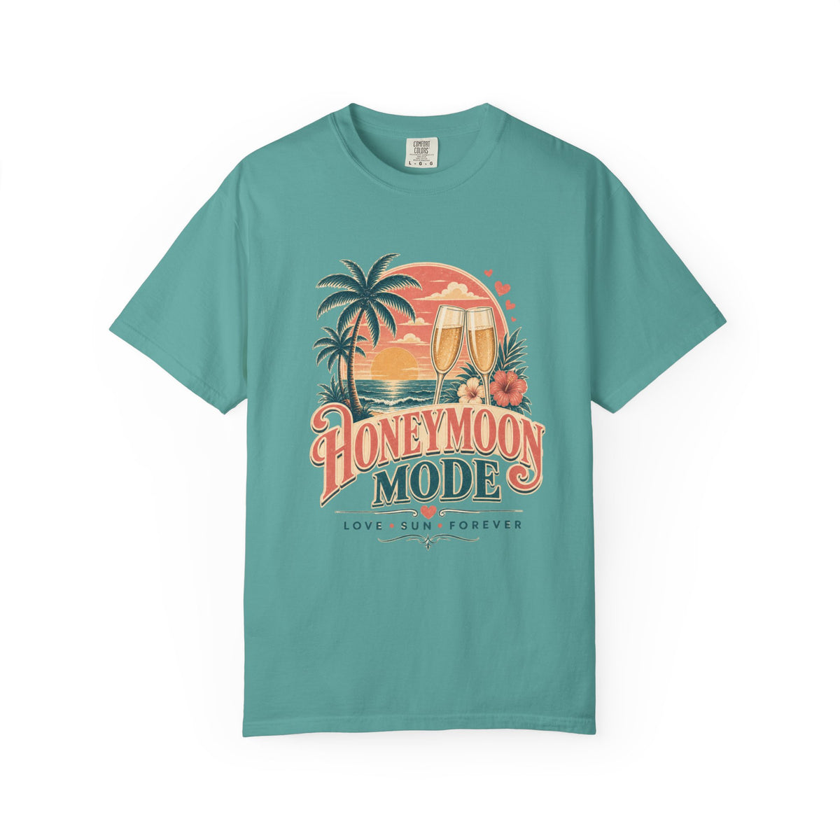 Honeymoon Mode T-Shirt — Tropical Sunset Couple Vacation Tee