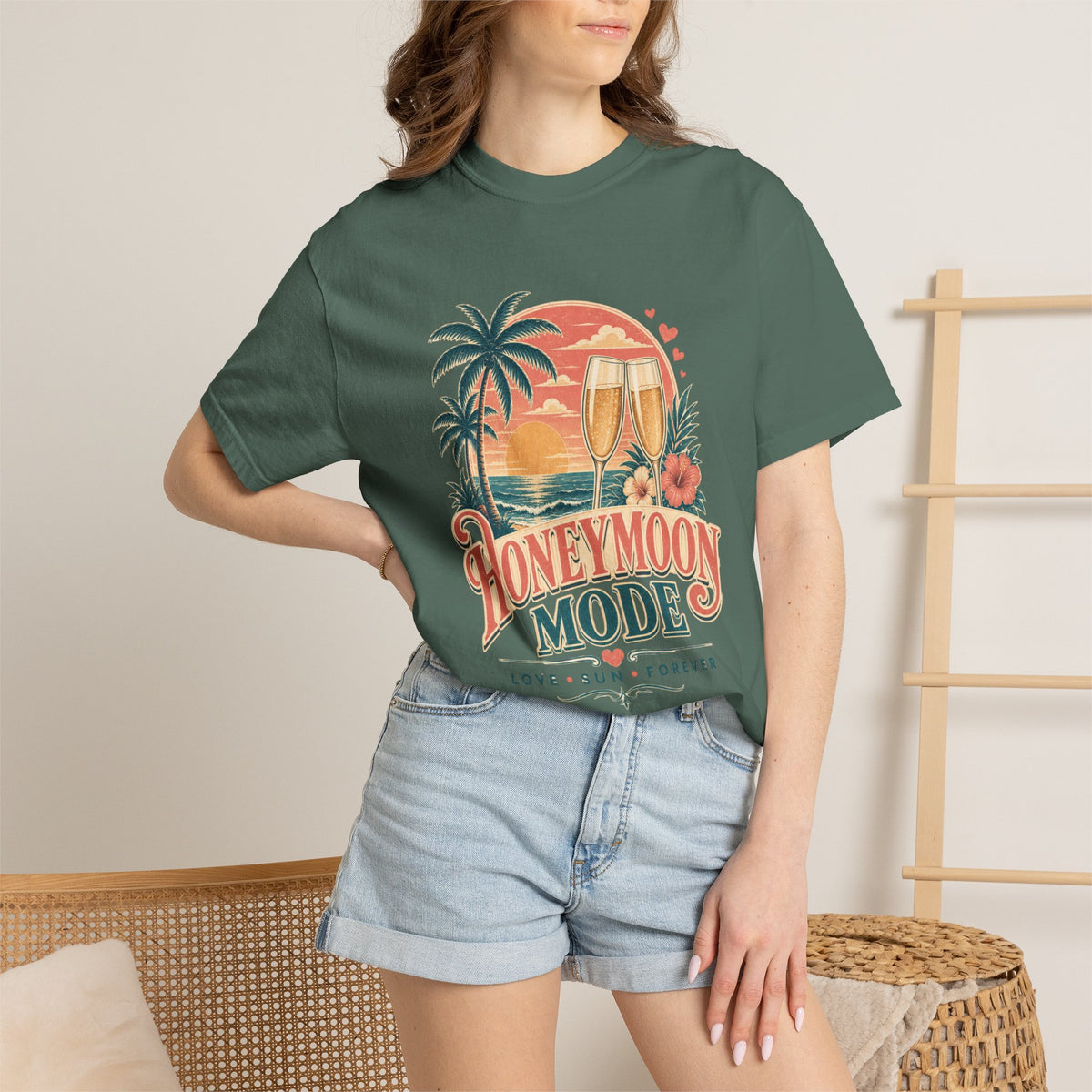 Honeymoon Mode T-Shirt — Tropical Sunset Couple Vacation Tee