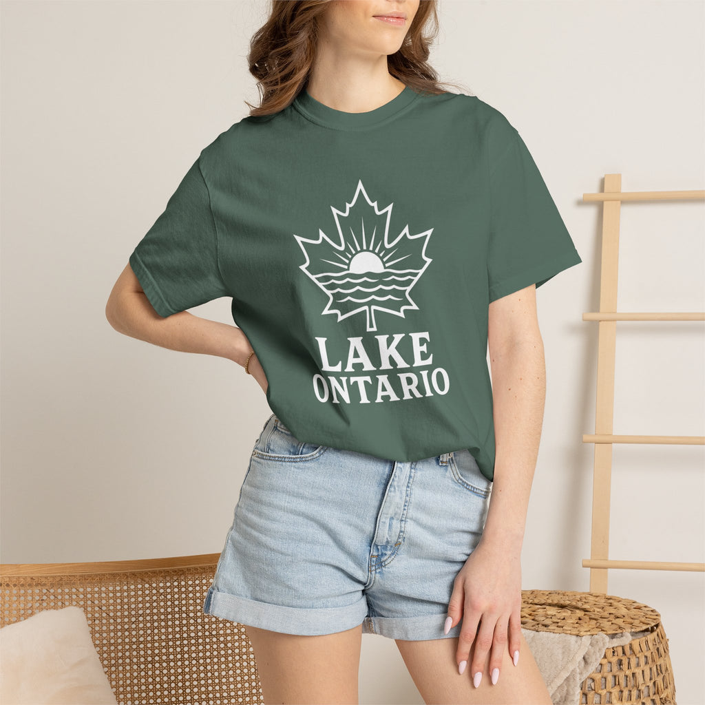 Lake Ontario T-Shirt — Retro Maple Leaf Sunset Graphic