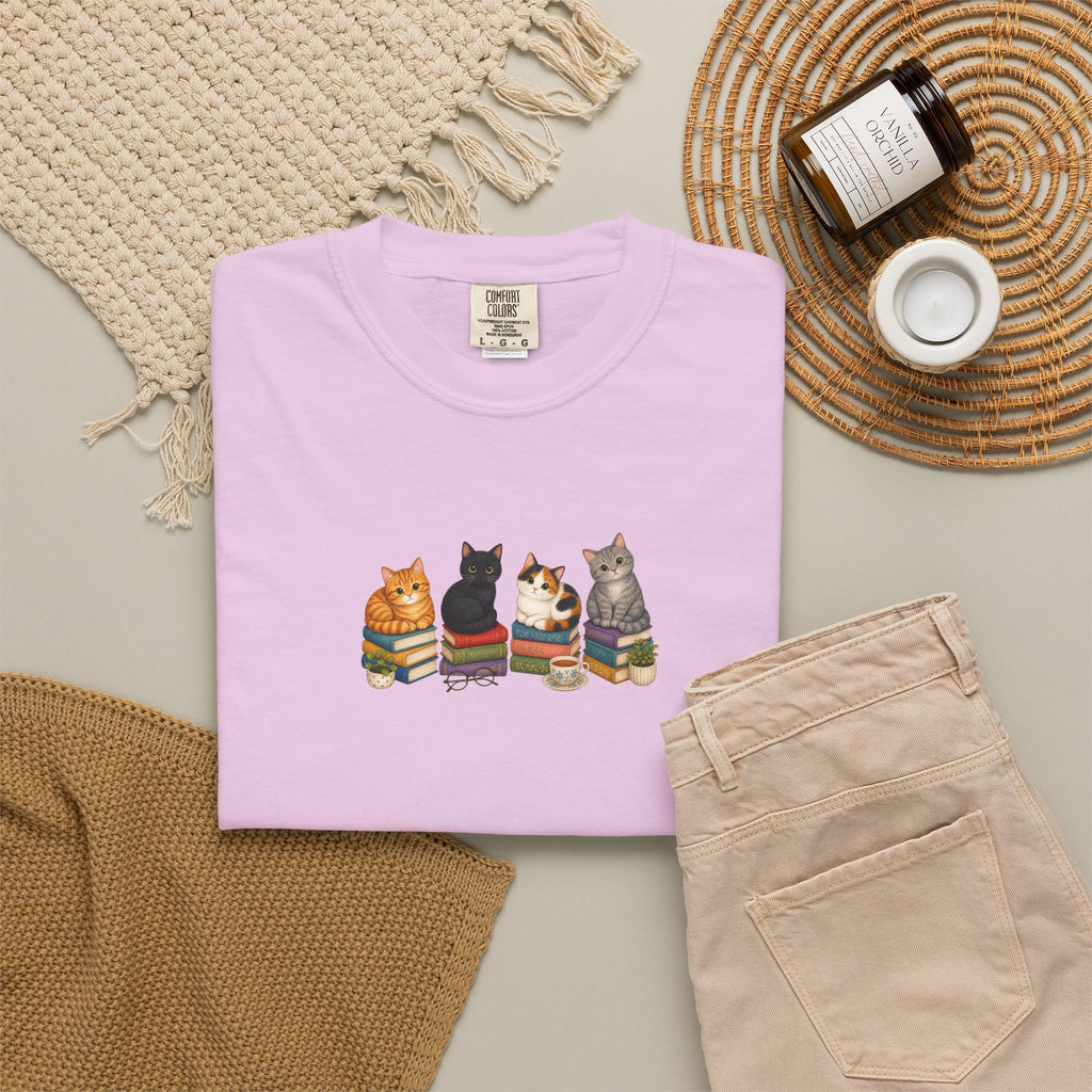 Cat Knit Crew T-Shirt — Cozy Cats Sitting Together Graphic Tee
