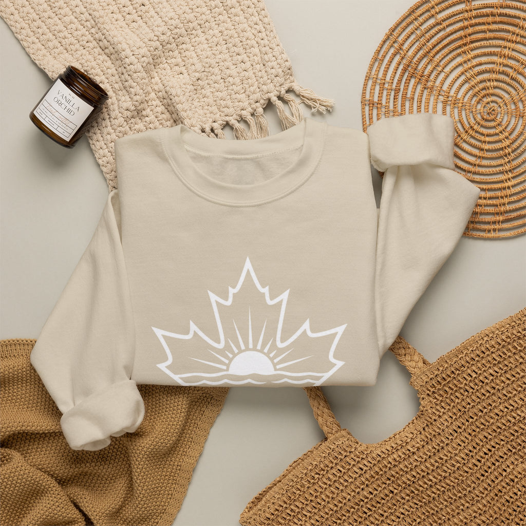 Lake Ontario Crewneck Sweatshirt — Maple Leaf Sunset Lake Design