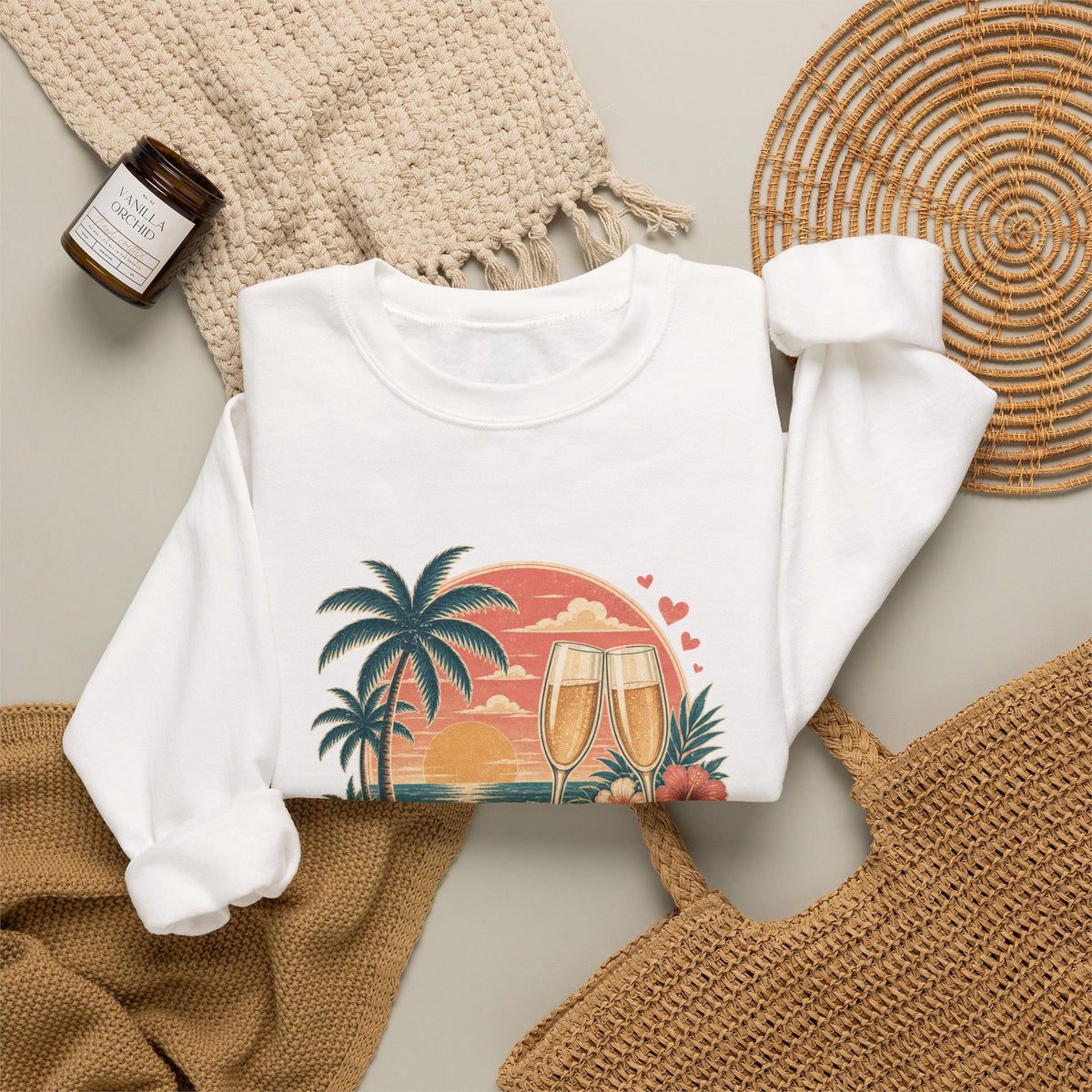 Honeymoon Mode Sweatshirt – Tropical Sunset Couples Crewneck
