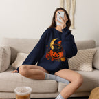 Halloween Black Cat Pumpkin Sweatshirt — Witch Hat, Moon & Bats Crewneck