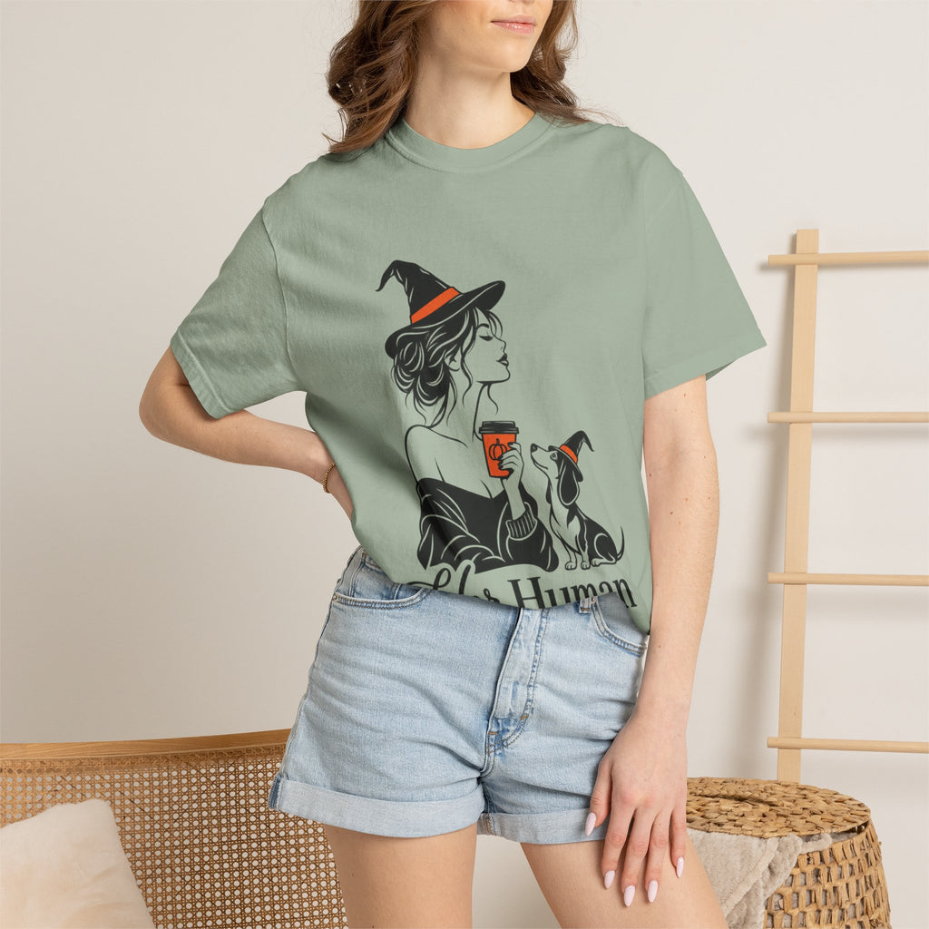 Her Human Witch Tee — Halloween Witch & Dog Graphic T-Shirt