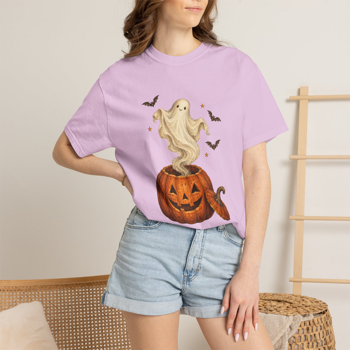 Halloween Ghost in Jack-O'-Lantern T-Shirt