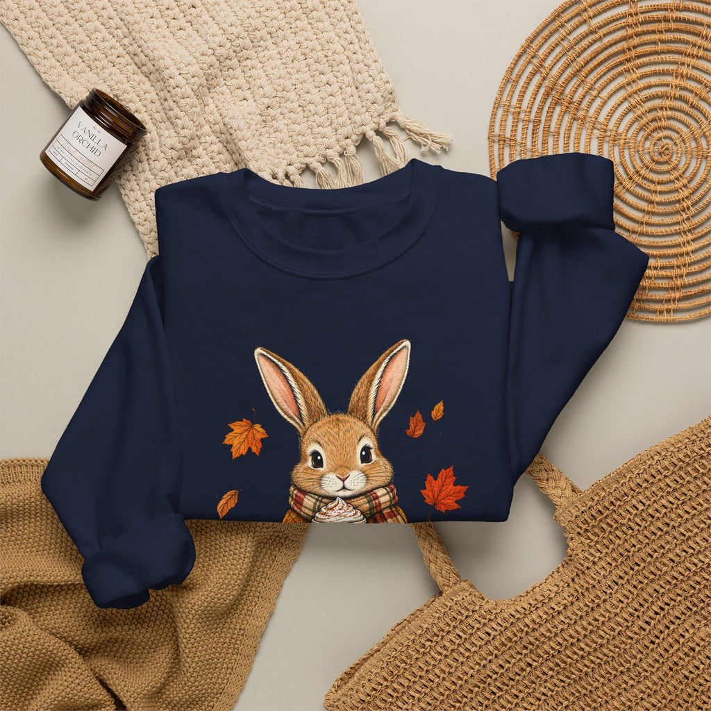 Autumn Bunny Sweatshirt – Cozy Fall Rabbit Holding Coffee