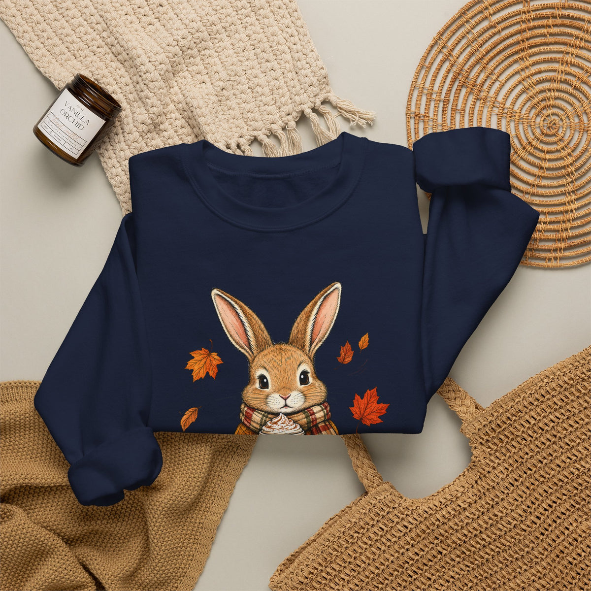 Autumn Bunny Sweatshirt – Cozy Fall Rabbit Holding Coffee