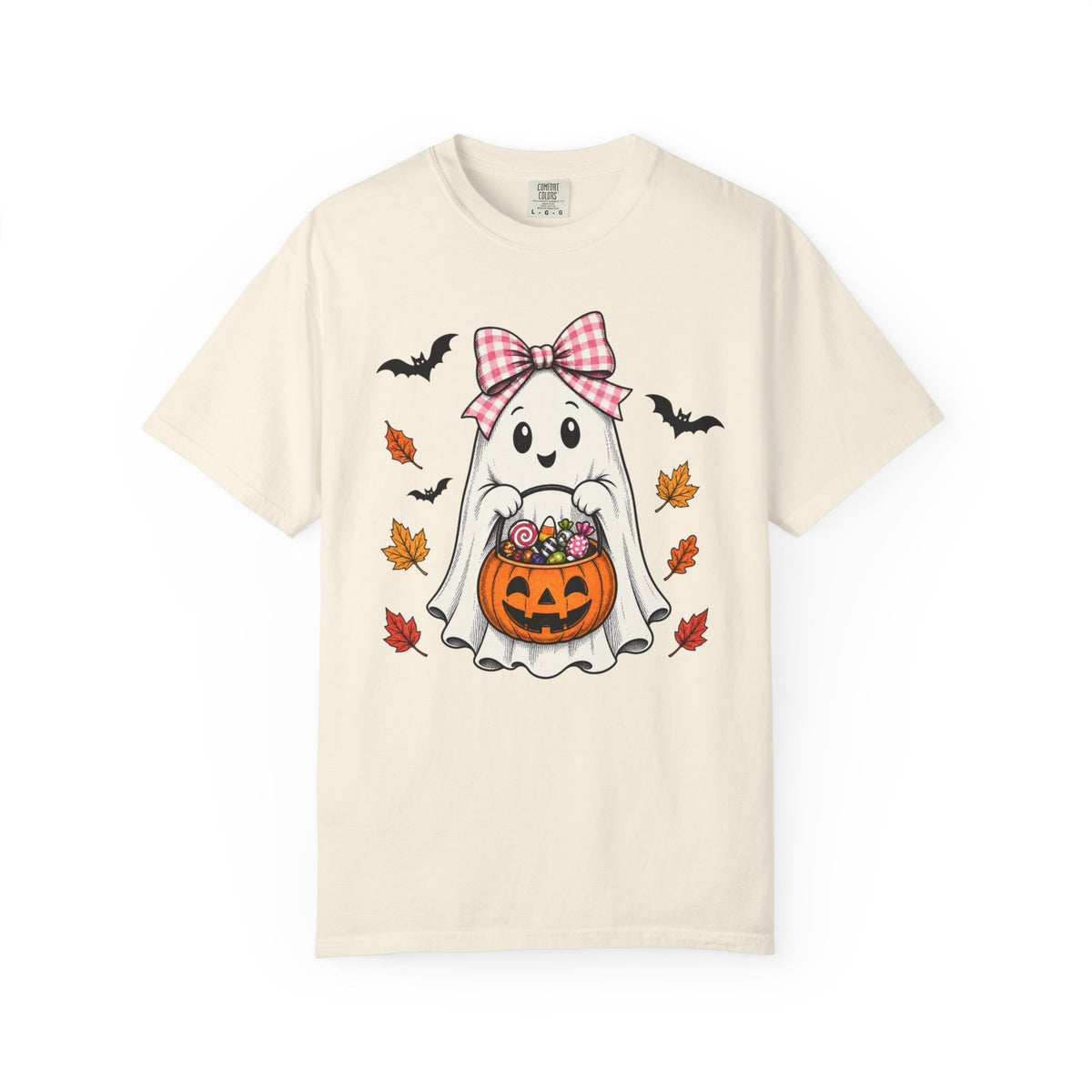 Cute Halloween Ghost T-Shirt — Trick-or-Treat Pumpkin & Bats