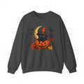 Halloween Black Cat Pumpkin Sweatshirt — Witch Hat, Moon & Bats Crewneck
