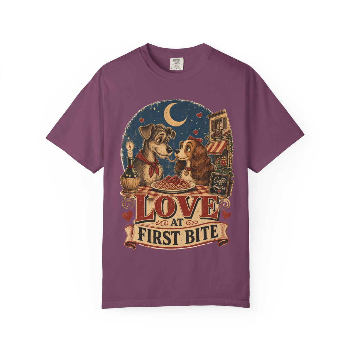 T-Shirt — "Love at First Bite" Vintage Pizza Date Dogs Tee