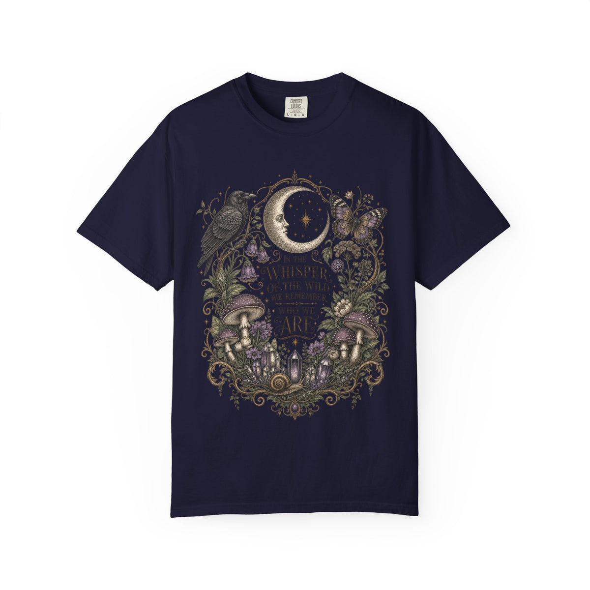 Whisper of the Wild T-Shirt — Moon, Raven & Mushroom Nature Graphic