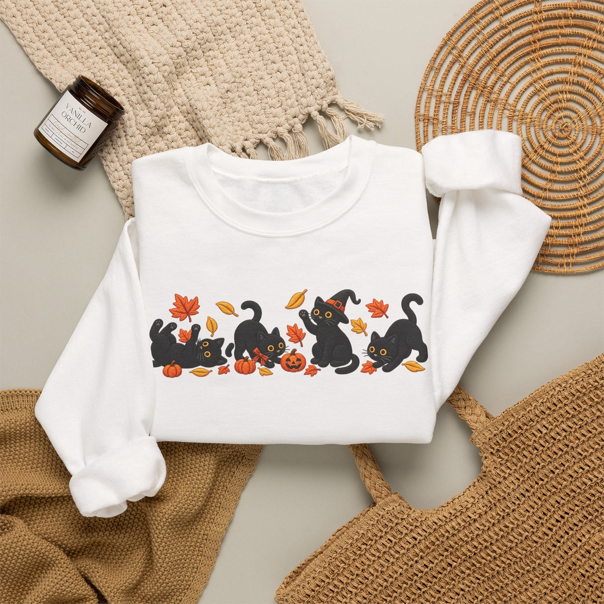 Autumn Play Black Cats Crewneck Sweatshirt